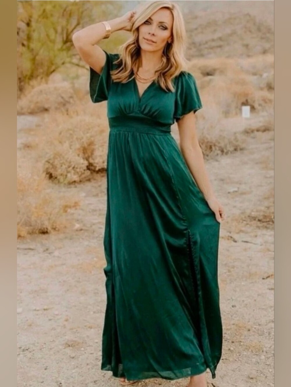 Baltic Born | Prague Dark Green Plisse Satin Maxi Dress Size XL